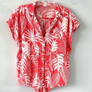 Old Navy Red and White Leaf Print Button Down Shirt